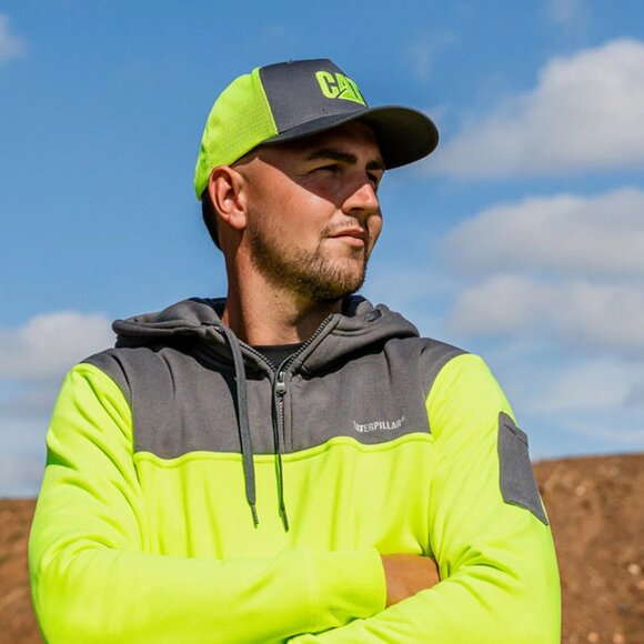 CAT Workwear HI-VIS MESH CAP Gray and Neon Green Trucker Hat - New With Tags - Picture 12 of 12